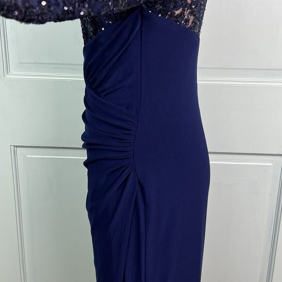 Lauren Ralph Lauren Blue Sequin Cocktail Dress Sheath Long Sleeve Ruched Skirt L - Picture 7 of 16
